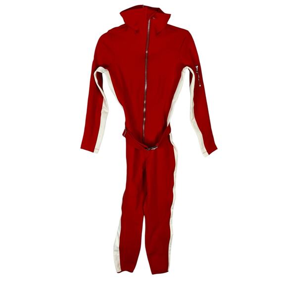 Cordova Ski Suit Snowboarding Waterproof Zip Front Belted Firey Red White Size S - Picture 3 of 16